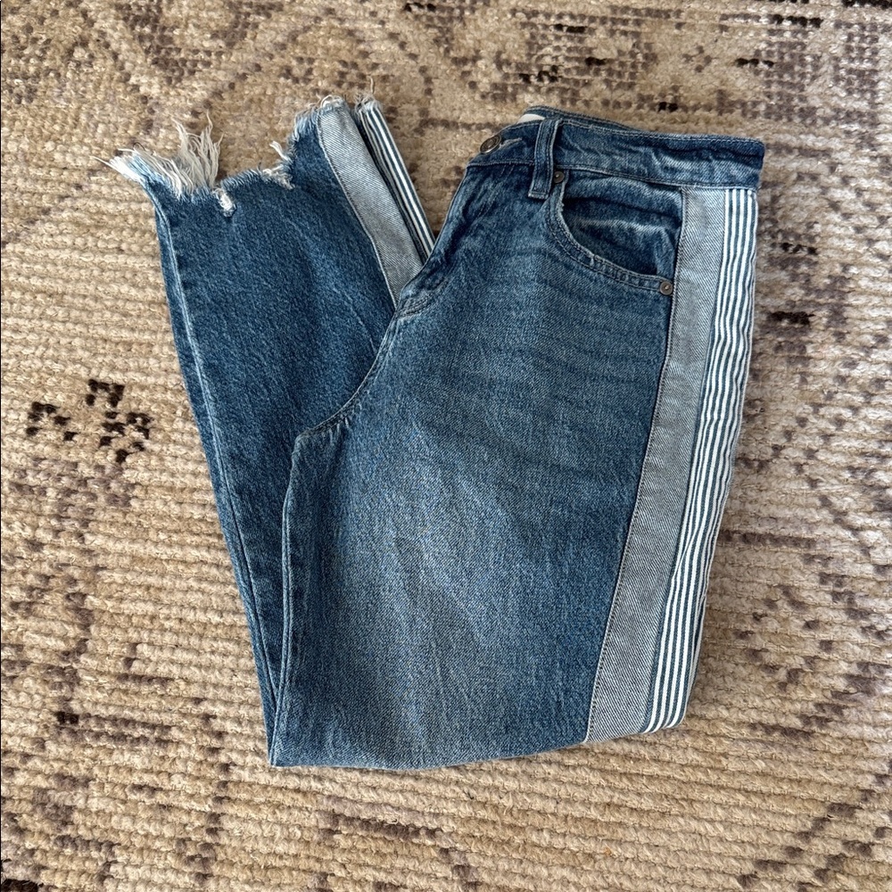KanCan Blue Distressed Jeans with Striped Detail